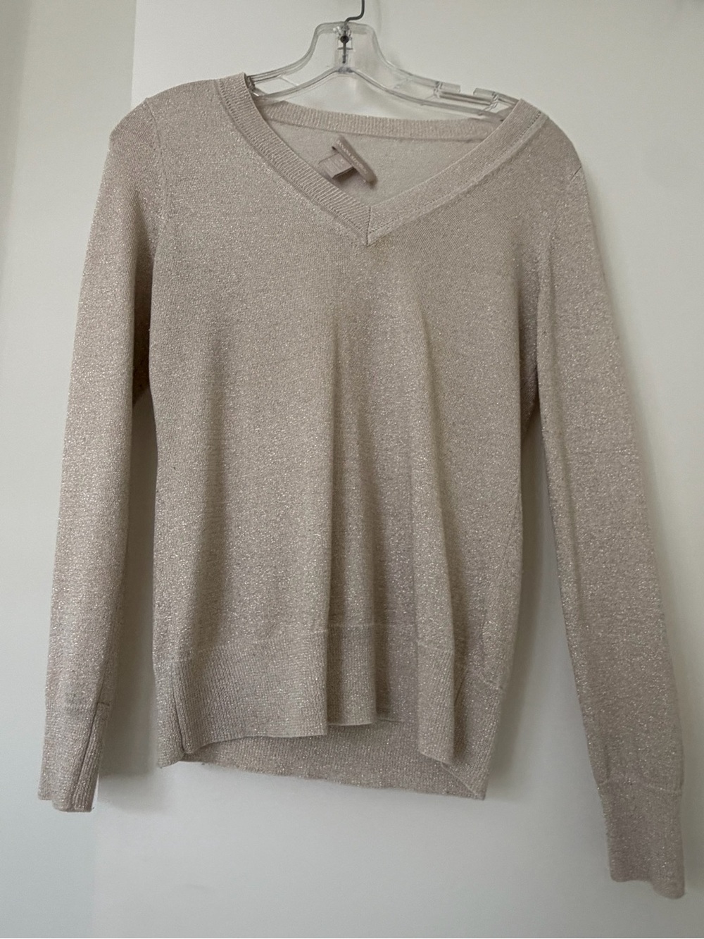Banana Republic Shimmery Beige V-Neck Sweater